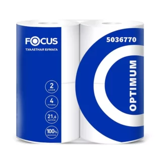 Бумага туалетная Focus Optimum, 2-сл,12,5*9.5, 21.6м, 180л, белый, 4рул/спайка, 56рул/упак