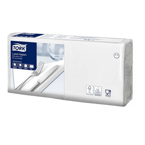 Tork салфетки 33х33, категория Advanced, 2-сл., белые