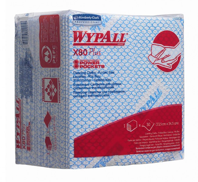 19139 Протирочный материал в пачках WypAll X80 Plus синий (8 пачек по 30 листов) — изображение 2
