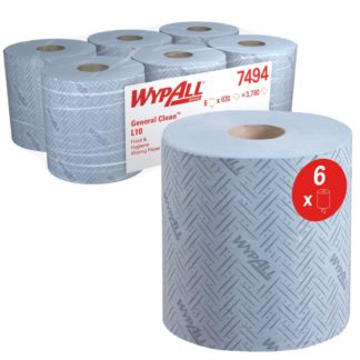 Материал протирочный  Wypall L10 с центральной вытяжкой,1-сл. 38*18.5, 630 л., голубой (6 шт/упак)