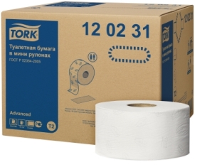 Бумага туалетная в мини-рулонах Tork Advanced T2, 2-сл, 9,7*170, белый, 12рул/упак