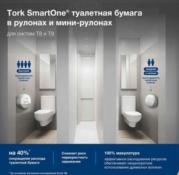 Tork SmartOne® туалетная бумага в мини-рулонах с ЦВ, категория Advanced, 2-сл. — изображение 4