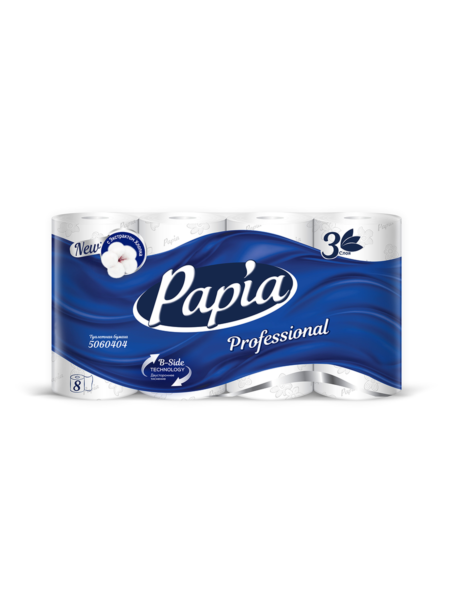 Бумага туалетная Papia Professional, 3-сл,12,5*9.5,20м,160л, белый, 8рул/упак (вместо 309Т)