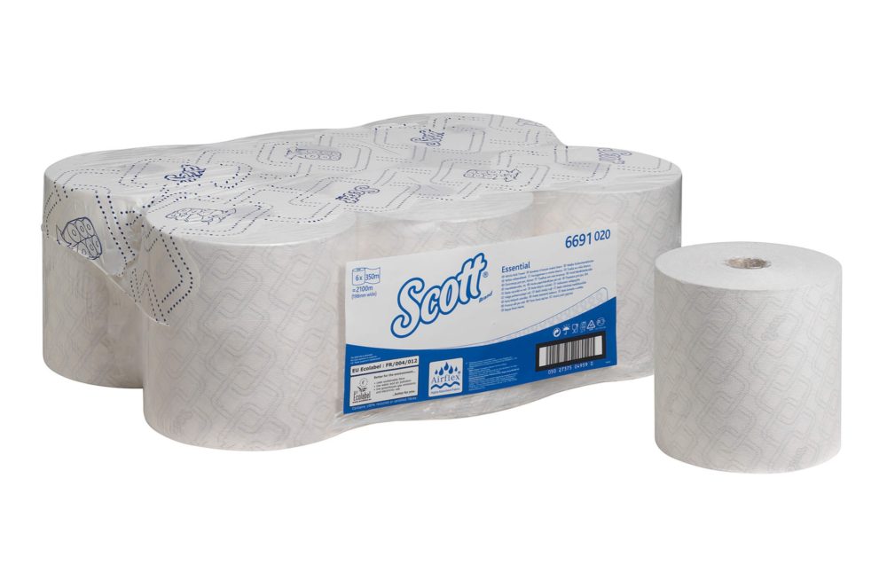 Полотенца для рук в рулонах Kimberly Clark Scott, 1-сл, 350м, белый, 6рул/упак