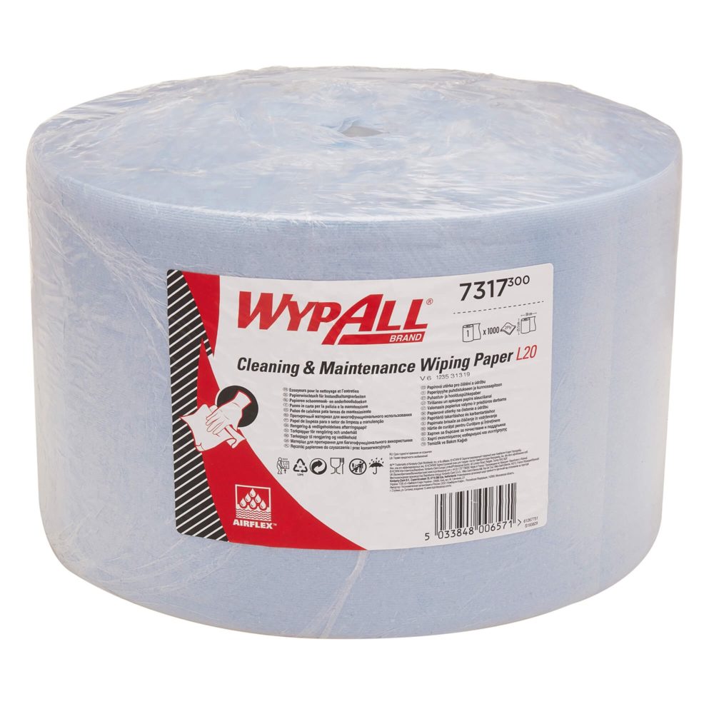 Материал протирочный бумажный Wypall L30, 2-сл, 23,5*38см, 1000л, голубой