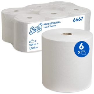 6667 Полотенца для рук в рулонах Scott, 1-сл, 304м, белый, 6рул/упак