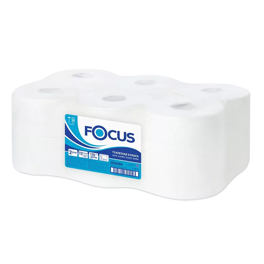 Бумага туалетная в мини-рулонах FOCUS Jumbo, 2-сл,12*9.5,168м,1400л, белый, 12рул/упак — изображение 4