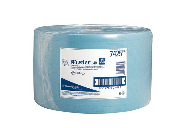 Материал протирочный бумажный Wypall L40, 750л, 24см*38см, голубой