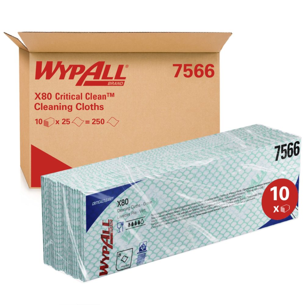 Материал протирочный нетканый Wypall X80, 1-cл, 35*42см, 25л, зеленый, 10шт/упак