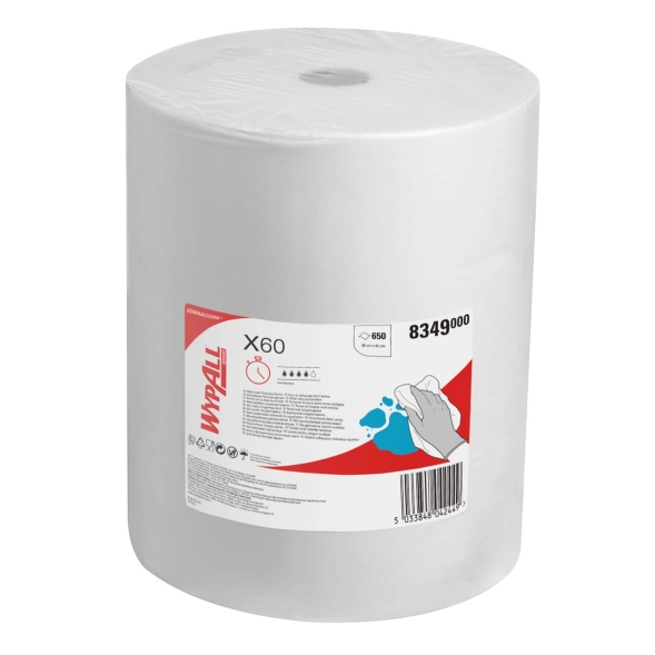 Материал протирочный нетканый Wypall X60, 1-cл, 42*38см, 750л, белый