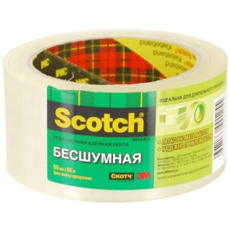 Лента клейкая упаковочная Scotch Бесшумная, 50ммх66м, 50 мкм, прозрачный