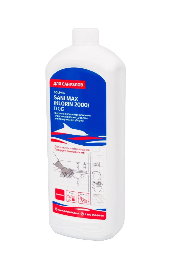 Dolphin Sani-Max / Сильнощелочное концентрированное средство для комплексной уборки сантехничесикх помещений, 1л — изображение 3