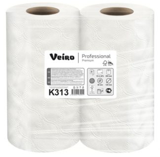 K313 Бумажные полотенца в рулонах Veiro Professional Premium белые двухслойные (20 рулонов по 18 метров)