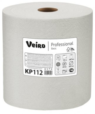 KP112 Бумажные полотенца в рулонах с центральной вытяжкой особо прочные Veiro Professional Basic натуральный двухслойные (6 рулонов по 172 метра)