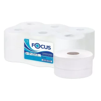 Бумага туалетная в мини-рулонах FOCUS Jumbo, 2-сл,12*9.5,168м,1400л, белый, 12рул/упак